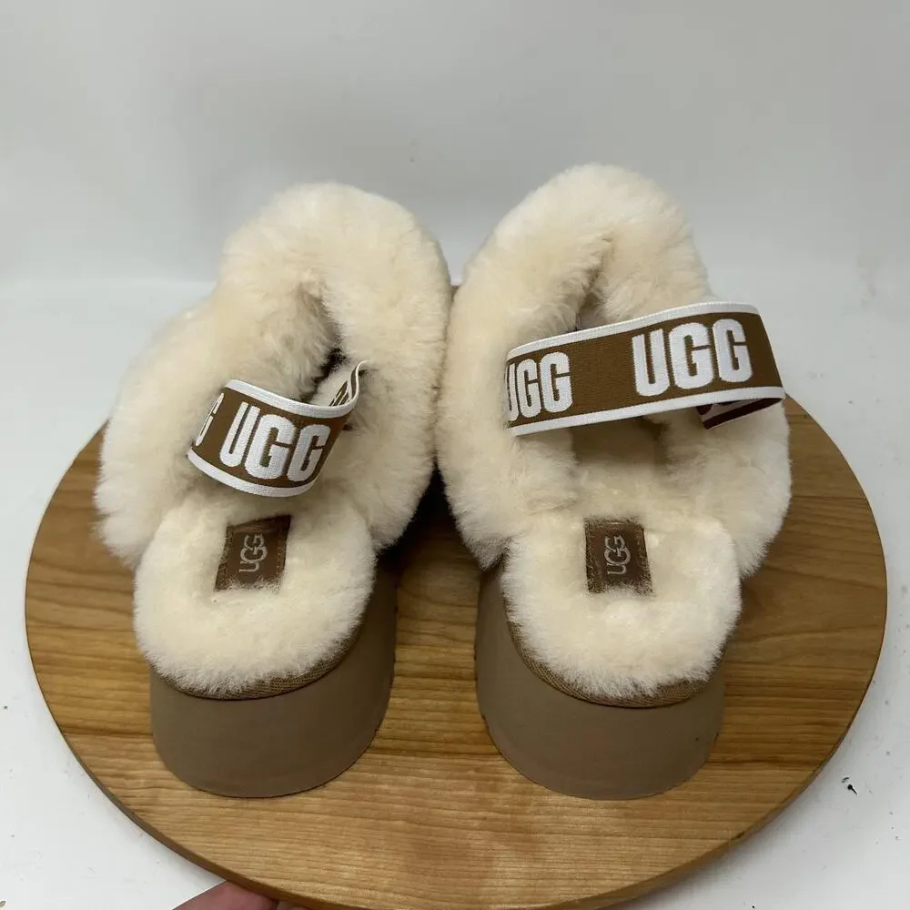 Ugg Shoes Womens 9 Funkette Platform Clog Slippers Chestnut Brown Slip On Cozy